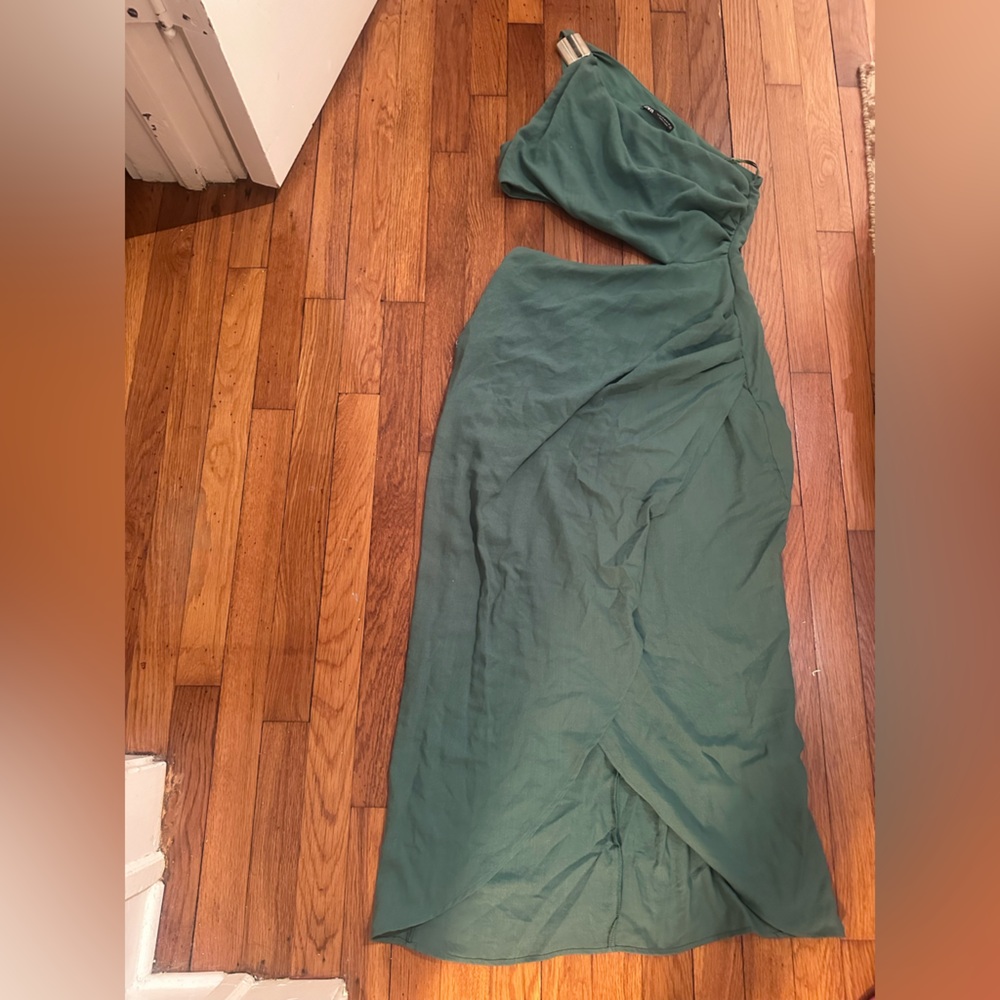 Zara Forest Green Off-Shoulder Maxi Dress